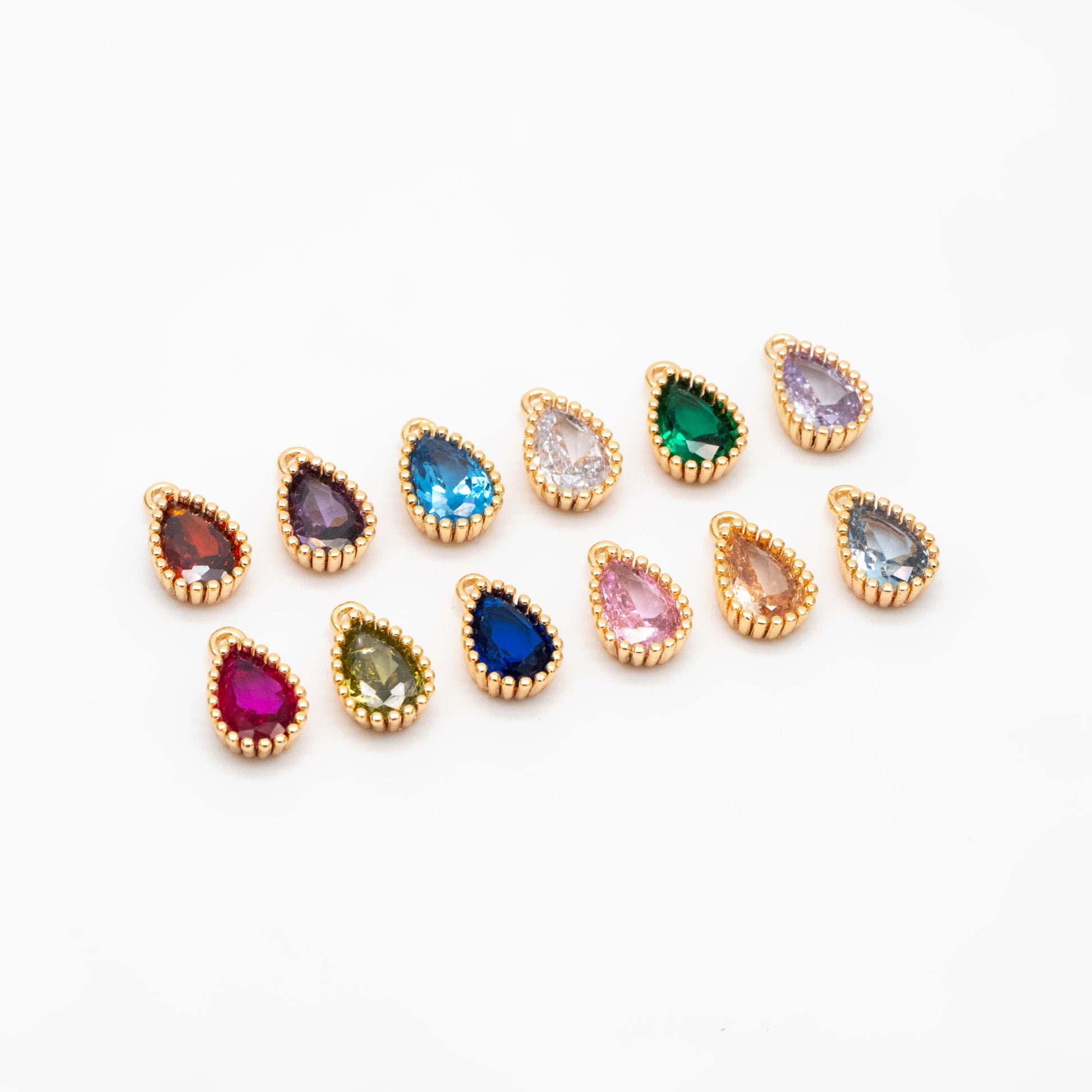 10pcs CZ Pave Teardrop Birthstone Charms 8x5mm, Gold Plated Brass Crystal Charms, Diy Jewelry Making Supplies (GB-3657)