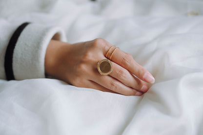 4pcs CZ Pave Gold Blank Base Tray Cabochon Ring Setting, Gold plated Brass Bezel Cabochon Adjustable Ring (#GB-3415)