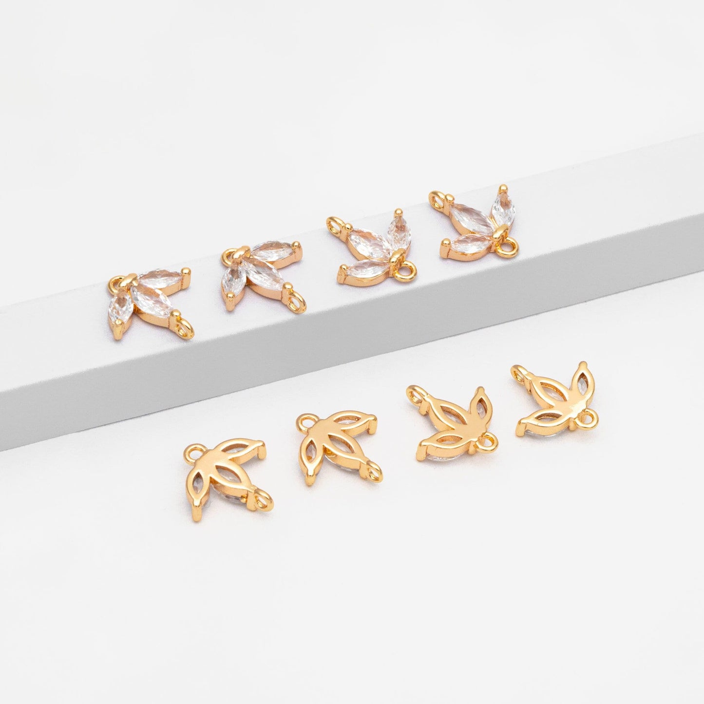 10pcs CZ Pave Flower Connector, 18K Gold plated Brass, Leaf Connector Charms (GB-3670-B)