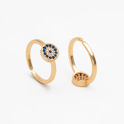 4pcs Gold Evil Eye Ring, CZ Round Ring, Dainty Stackable Ring, Protection Ring for Women (#JZ-026-A)