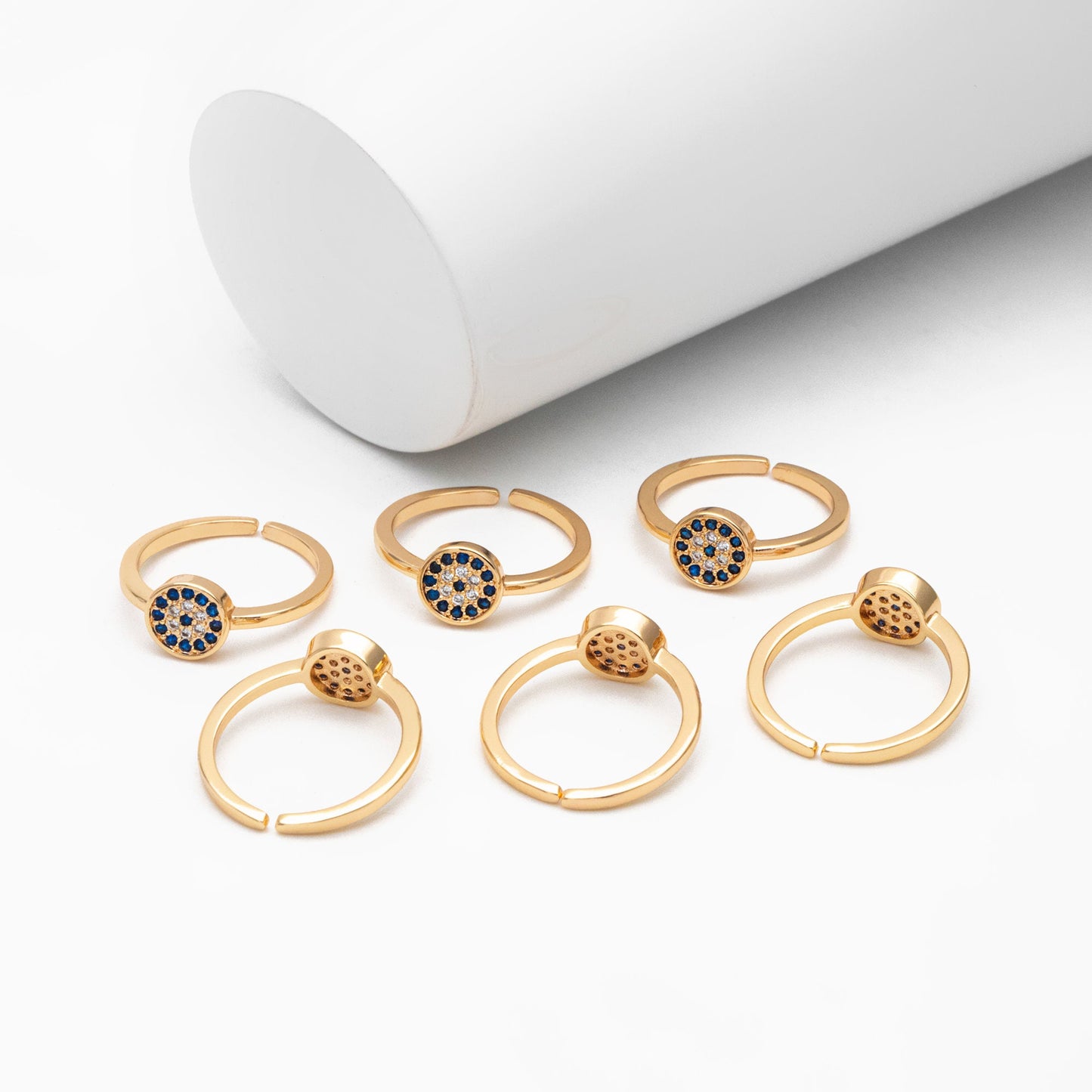 4pcs Gold Evil Eye Ring, CZ Round Ring, Dainty Stackable Ring, Protection Ring for Women (#GB-3660)