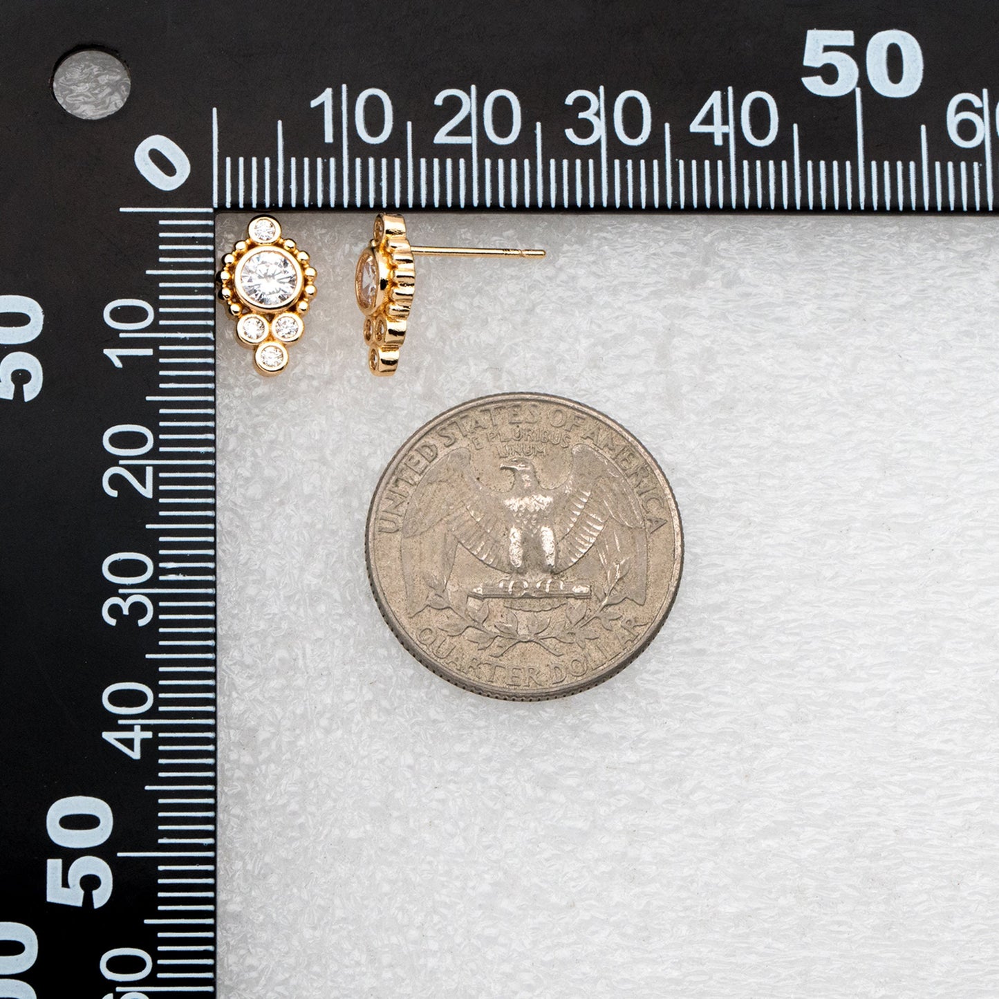 4pcs CZ Pave Round Cluster Earrings 13x8mm, Gold Plated Brass Dainty Stud Earrings (GB-3662)