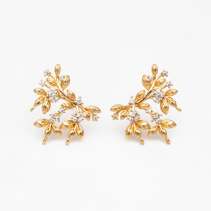 4pcs CZ Pave Flower Branch Stud Earring with 3 loops, Dainty Earrings, Dangle Earring Components (GB-3664)