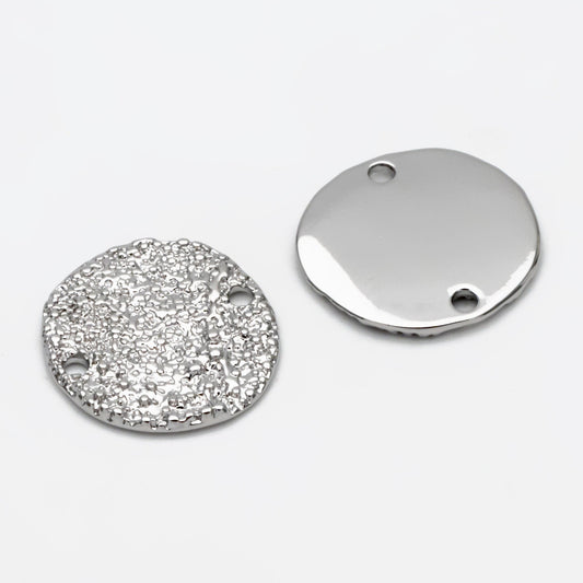 10pcs Gold/ Silver Round Rough Disc Connectors 16mm, Gold/ Rhodium plated Brass Coin Disk Charms (GB-1422-B)