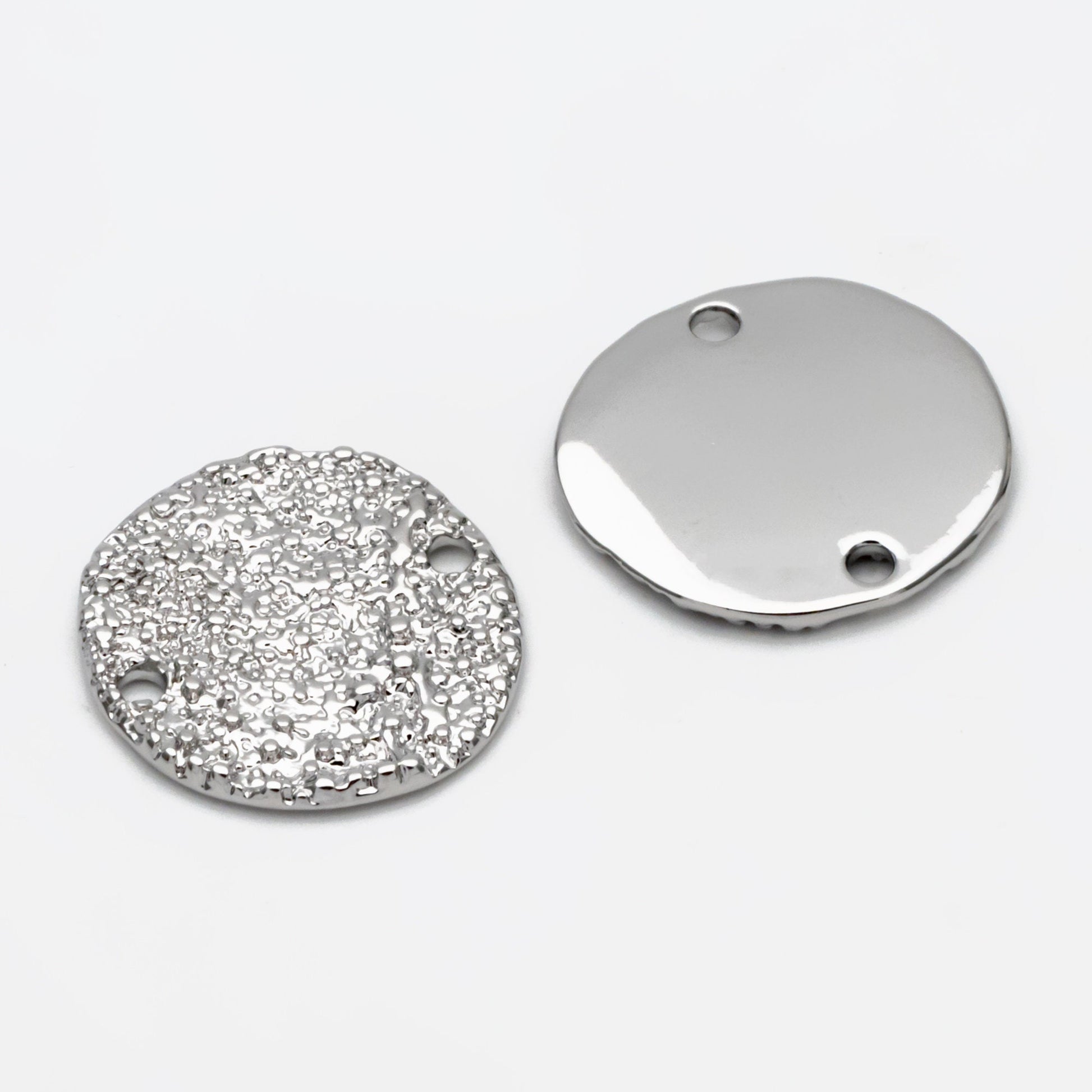 10pcs Gold/ Silver Round Rough Disc Connectors 16mm, Gold/ Rhodium plated Brass Coin Disk Charms (GB-1422-B)