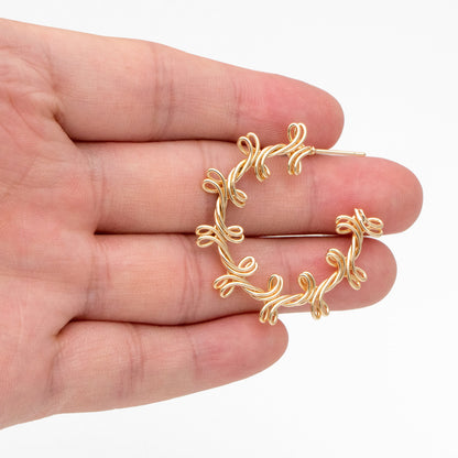 4pcs Gold Round Circle Ear Posts 38mm, Twisted Wire Stud Earrings, Dainty Hoop Earrings (GB-3702)