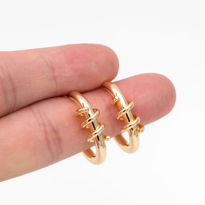 4pcs Gold C Shaped Wire Wrapped Earring Posts, Gold plated Brass, Minimalist Stud Earrings (GB-3703)
