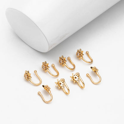 4pcs CZ Pave Gold Sun Ear Cuff/ Nose Cuff, Non Piercing Nose Cuff(GB-3709-C)