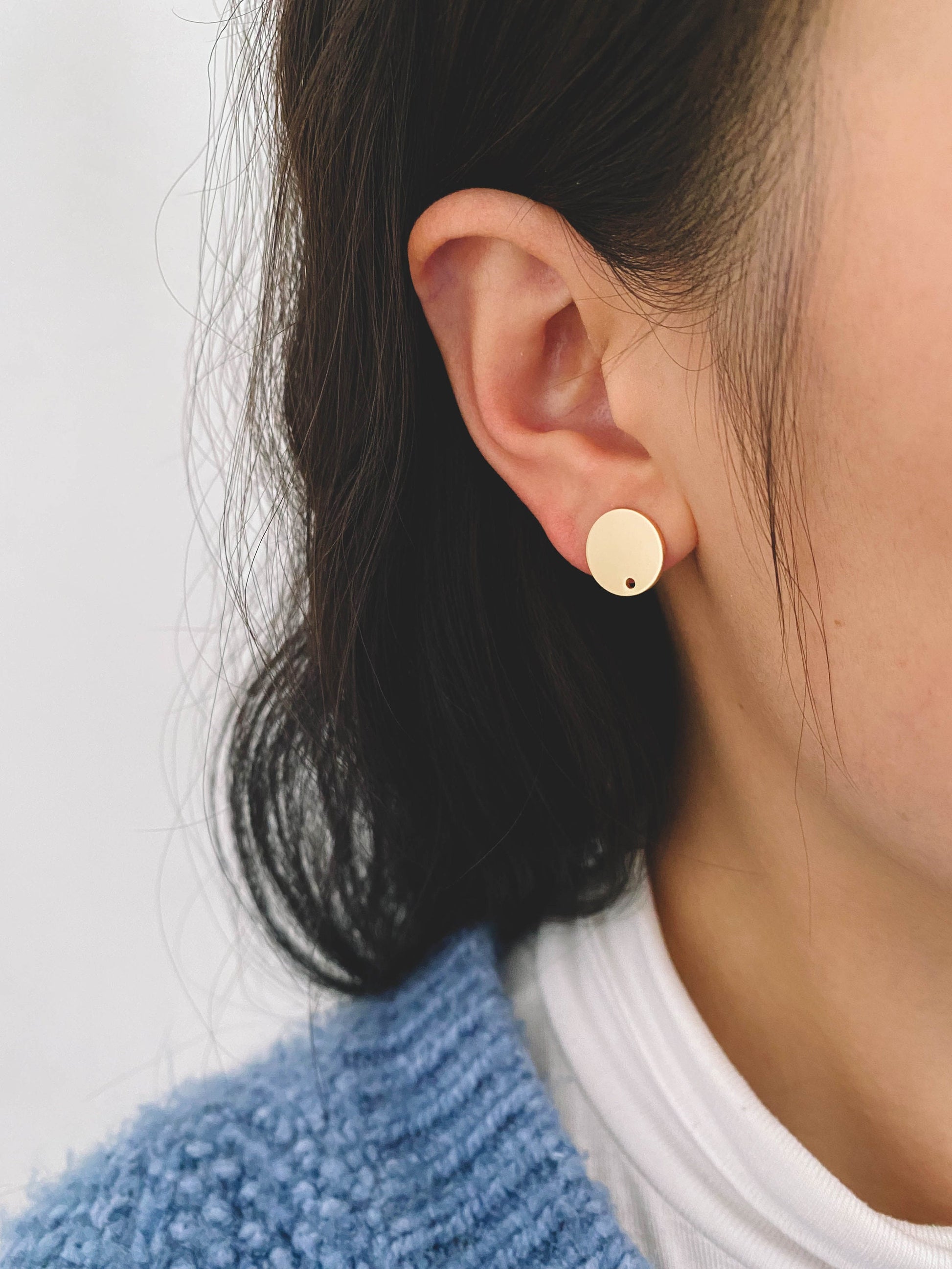 10pcs Gold/ Silver tone Round Disc Earring Posts 12/ 15mm, 18K Gold/ Rhodium plated Brass, Geometric Earring Components Wholesale (GB-624)