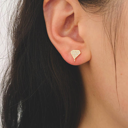 10pcs CZ pave Stud Earrings with Loop 9x6mm, Gold plated Brass "Diamond" Ear Posts (#GB-770)