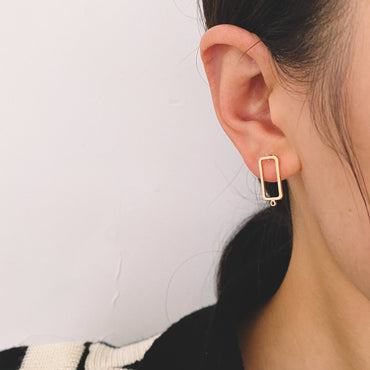 10pcs Rectangle Ear Posts with Loop, 18K Gold Plated Brass Stud Earrings Findings, Geometric Earring Components (GB-2018)