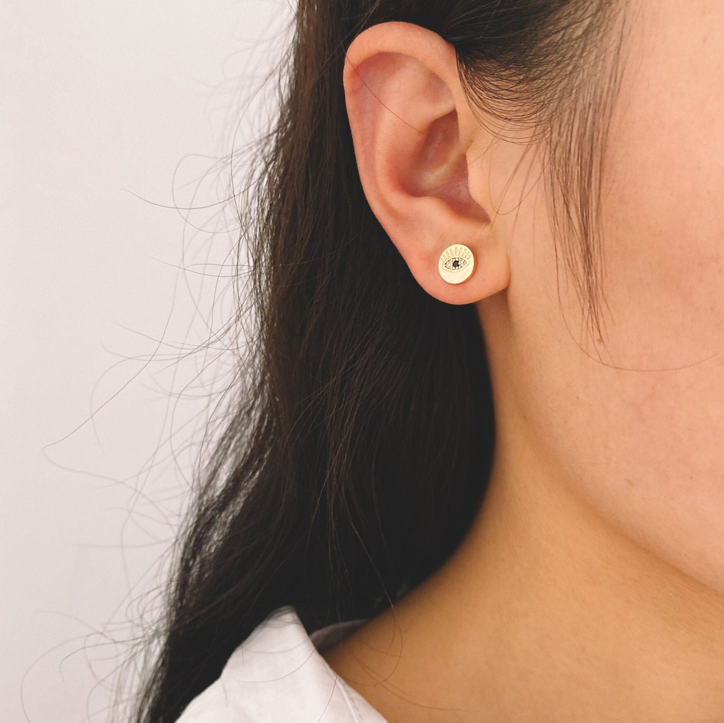 10pcs Evil Eye Earrings, CZ Evil Eye Stud Earrings, Minimalist Ear Studs, Evil Eye Post Earrings (#GB-2144)