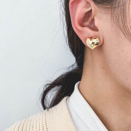 10pcs Gold Faceted Heart Earring With Loop, Gold plated Brass, Geometric Stud Earrings (GB-2966)