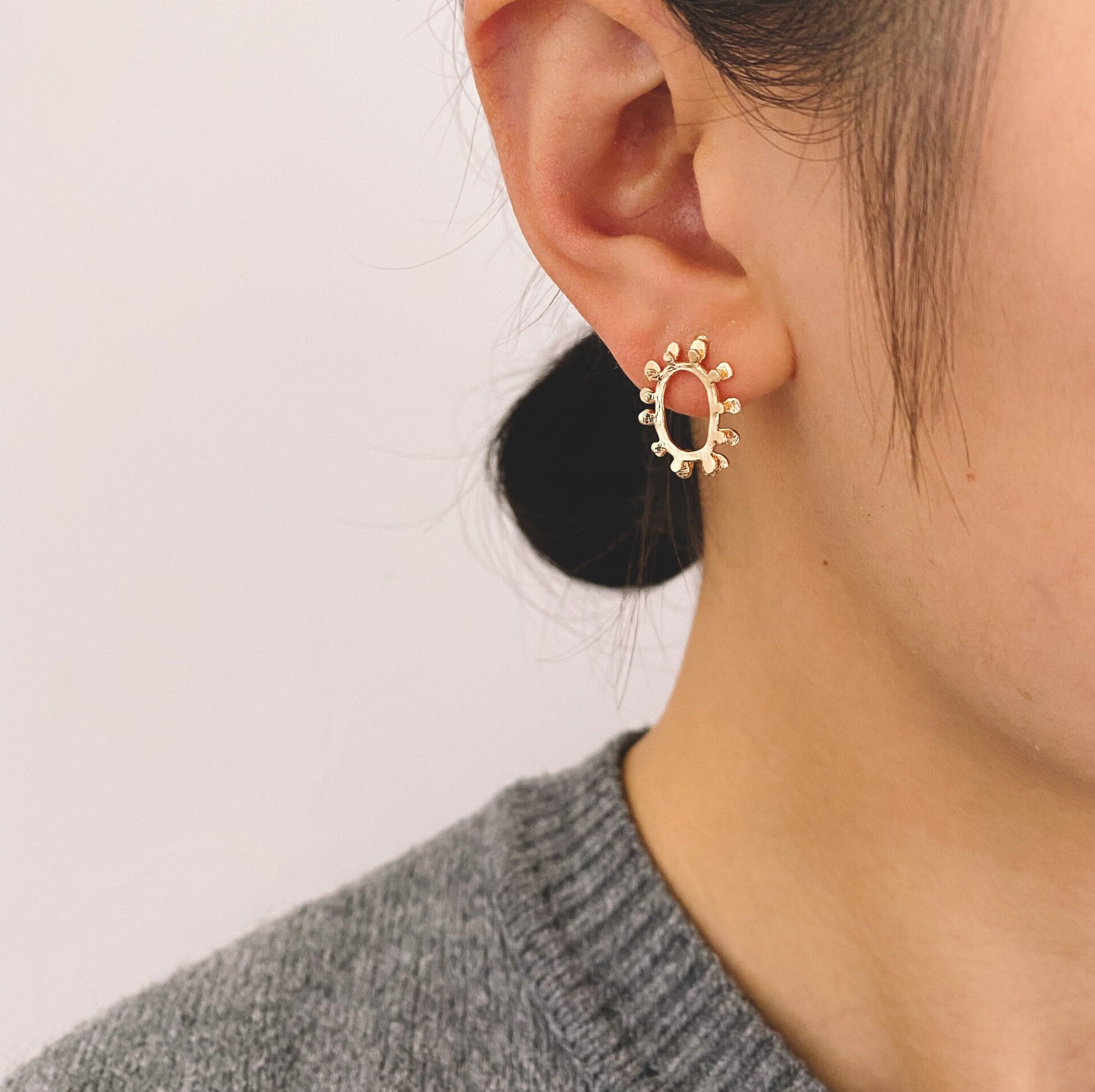 10pcs Gold Oval Earring with Loop, Oval Stud Earrings,Jewelry Making, Diy Material, Jewelry Supplies (GB-3031)