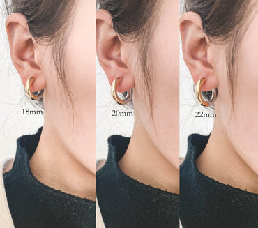 4pcs Gold and Silver Two Tone Chunky Hoop Huggies, 4mm Thick, 18/20/ 22mm, Stainless Steel Hoop Earrings, Minimalist Earrings (GB-3314)