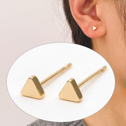 10pcs Gold/ Silver Triangle Minimalist Earrings, 4mm, Real Gold/ Rhodium Plated Brass Geometric Earring Studs (GB-3332)