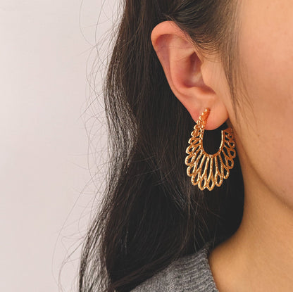 4pcs Gold Hollow Flower Post Earrings 43x35mm, Gold plated Brass Floral Stud Earring (#GB-3389)