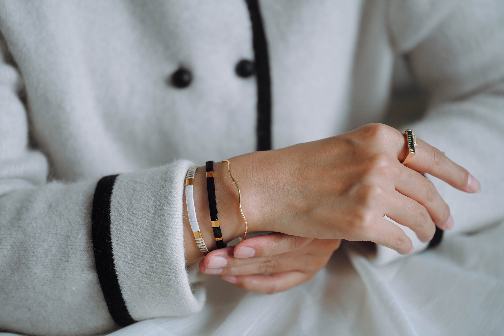 4pcs Gold/ Silver Waved Bangle Bracelets, Brass Expandable Bangle Wire (#GB-1169)