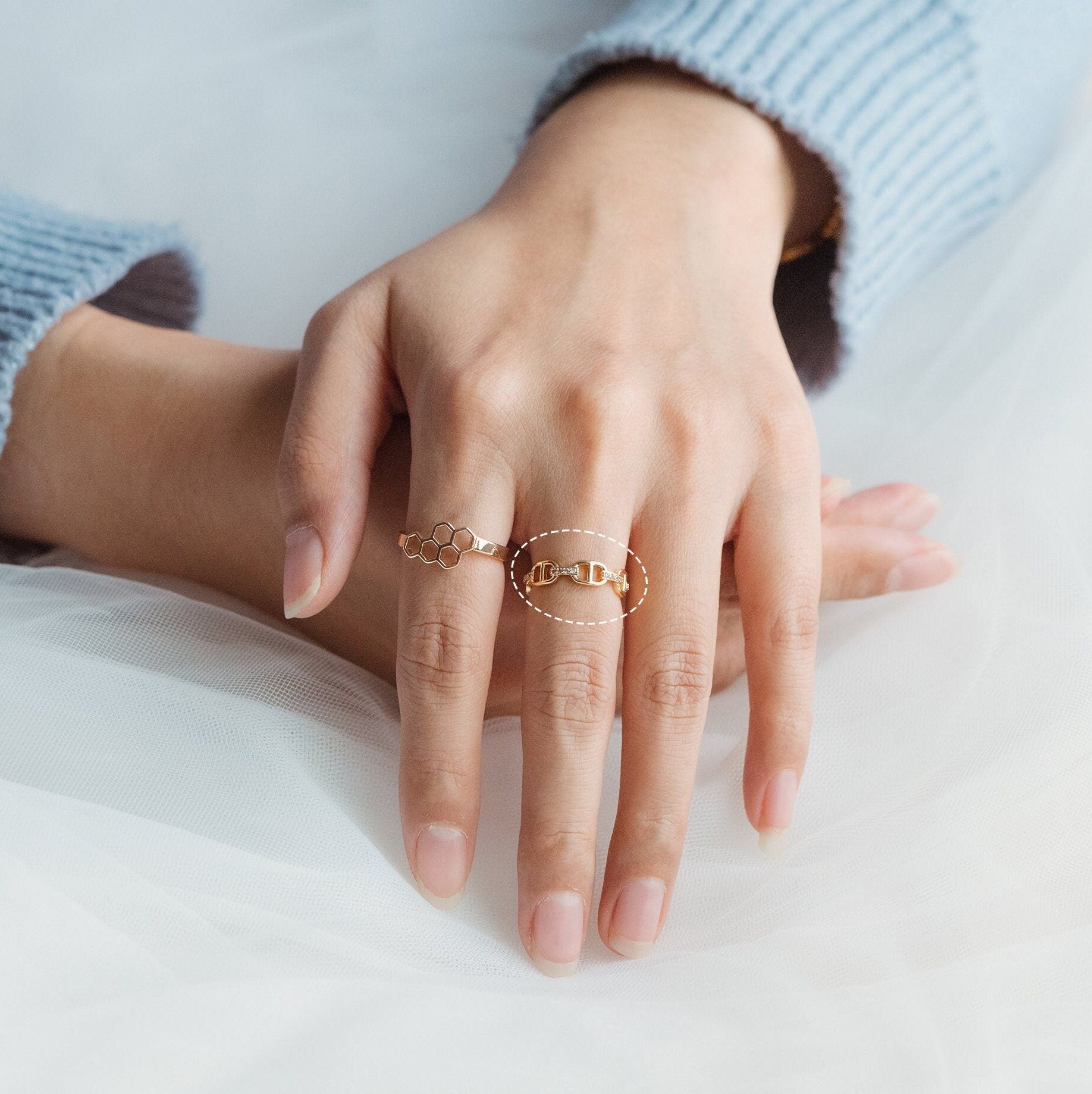 4pcs Gold CZ Pave Knuckle ring, Chain rings, Midi rings, Mid finger ring (#GB-2115)