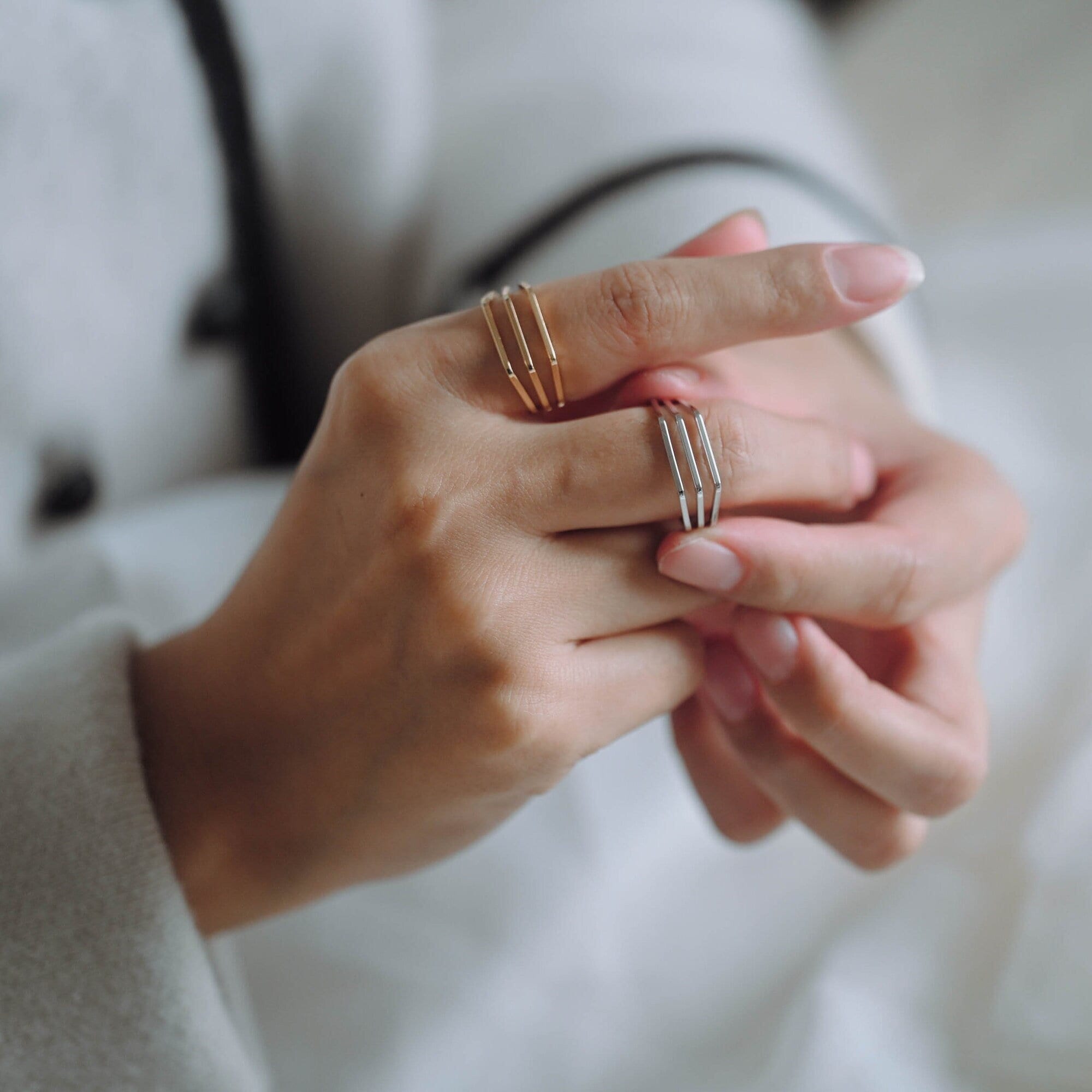 4pcs Gold Finger Rings, Adjustable Rings, Dainty Geometric Rings, 18K Gold Plated Brass, Minimalist Rings (#GB-2166)