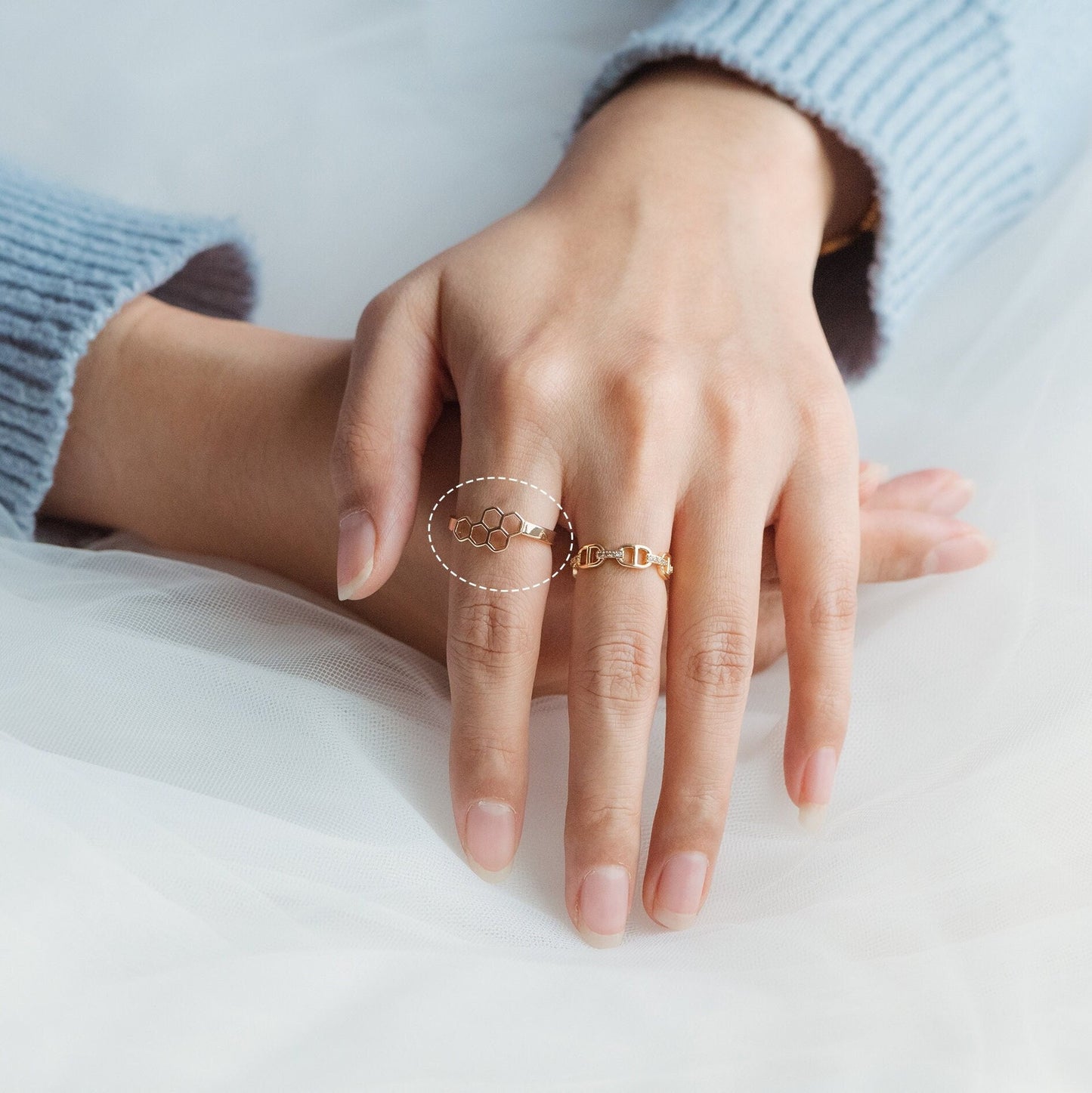 4pcs Adjustable 18K Gold Plated Honeycomb Finger Rings (JZ-020-B)