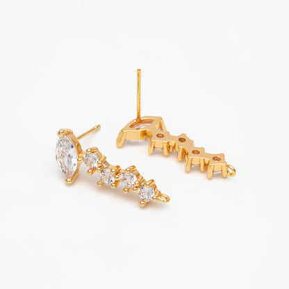 4pcs CZ Pave Irregular Earring Stud with Loop, 18K Gold plated Brass Ear Posts, Dainty Earring Findings (#GB-3658)