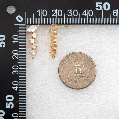 4pcs CZ Pave Irregular Earring Stud with Loop, 18K Gold plated Brass Ear Posts, Dainty Earring Findings (#GB-3658)