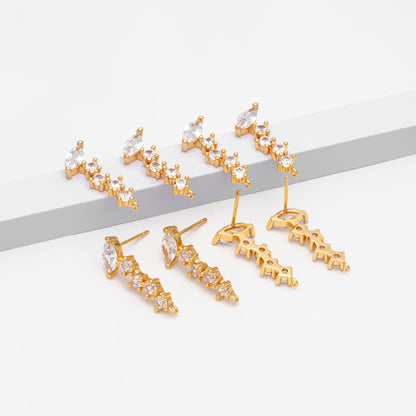 4pcs CZ Pave Irregular Earring Stud with Loop, 18K Gold plated Brass Ear Posts, Dainty Earring Findings (#GB-3658)