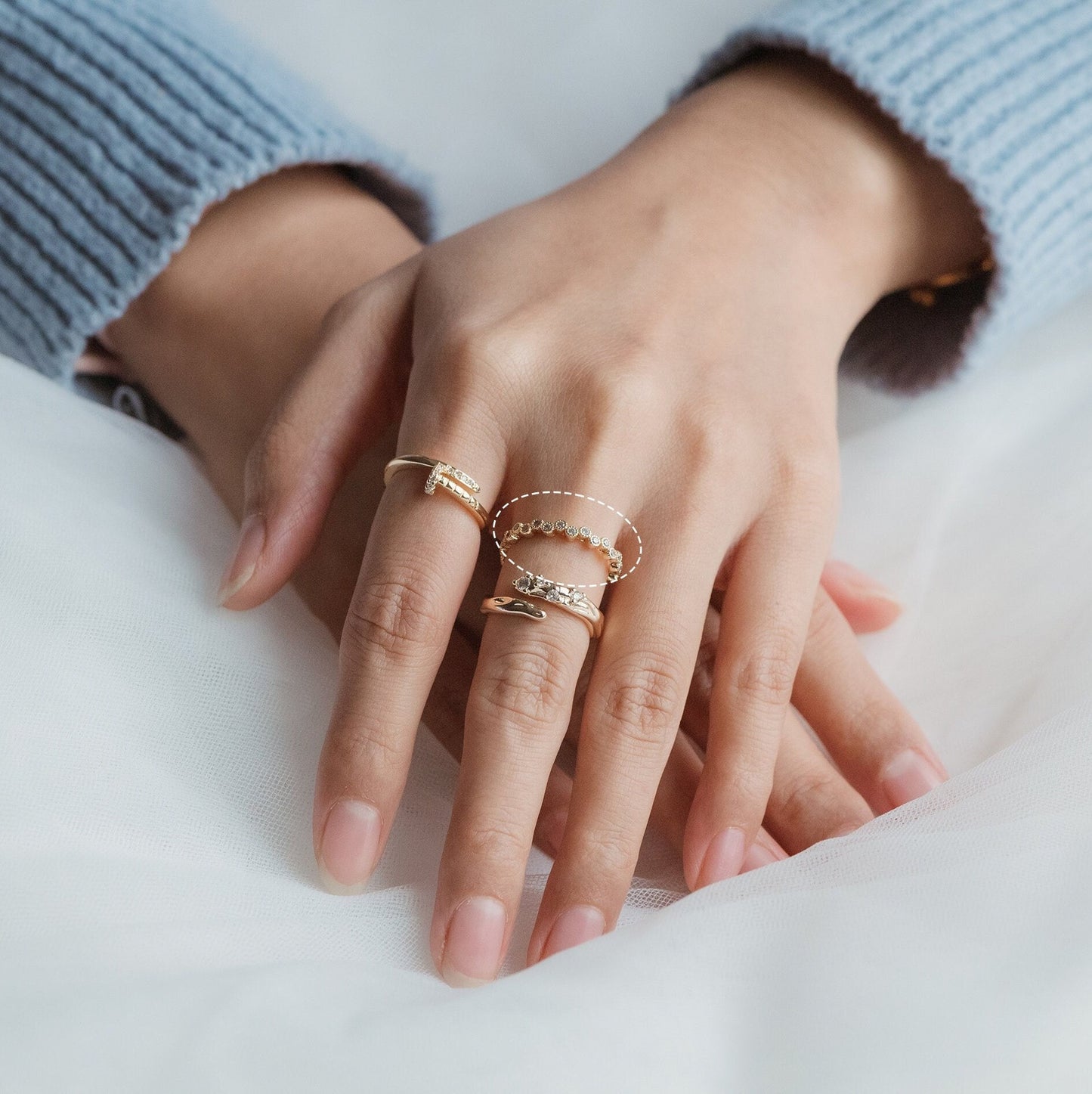 4pcs CZ Pave Finger Ring, Gold/ Rhodium plated Brass, Gift for Her, Stackable Ring, Minimalist Ring(#GB-2793)