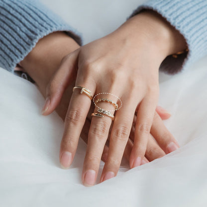 4pcs CZ Pave Finger Ring, Gold/ Rhodium plated Brass, Gift for Her, Stackable Ring, Minimalist Ring(#GB-2793)