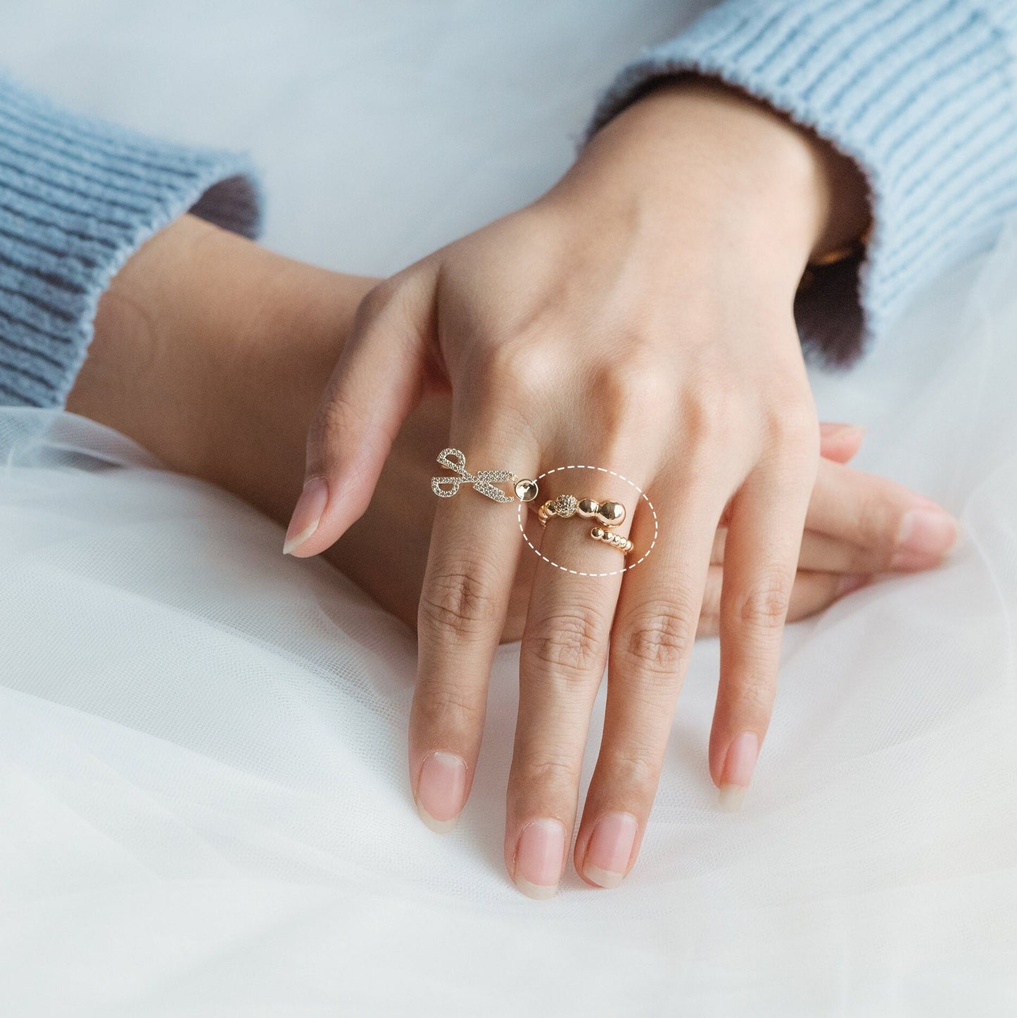 4pcs CZ Pave Gold Beaded Ring, Everyday Ring, Modern Style Ring, Fashion Rings, Dainty Rings, Adjustable Ring (#JZ-027-E)