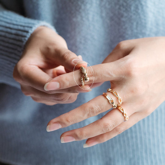 4pcs CZ Pave Gold Beaded Ring, Everyday Ring, Modern Style Ring, Fashion Rings, Dainty Rings, Adjustable Ring (#JZ-027-E)