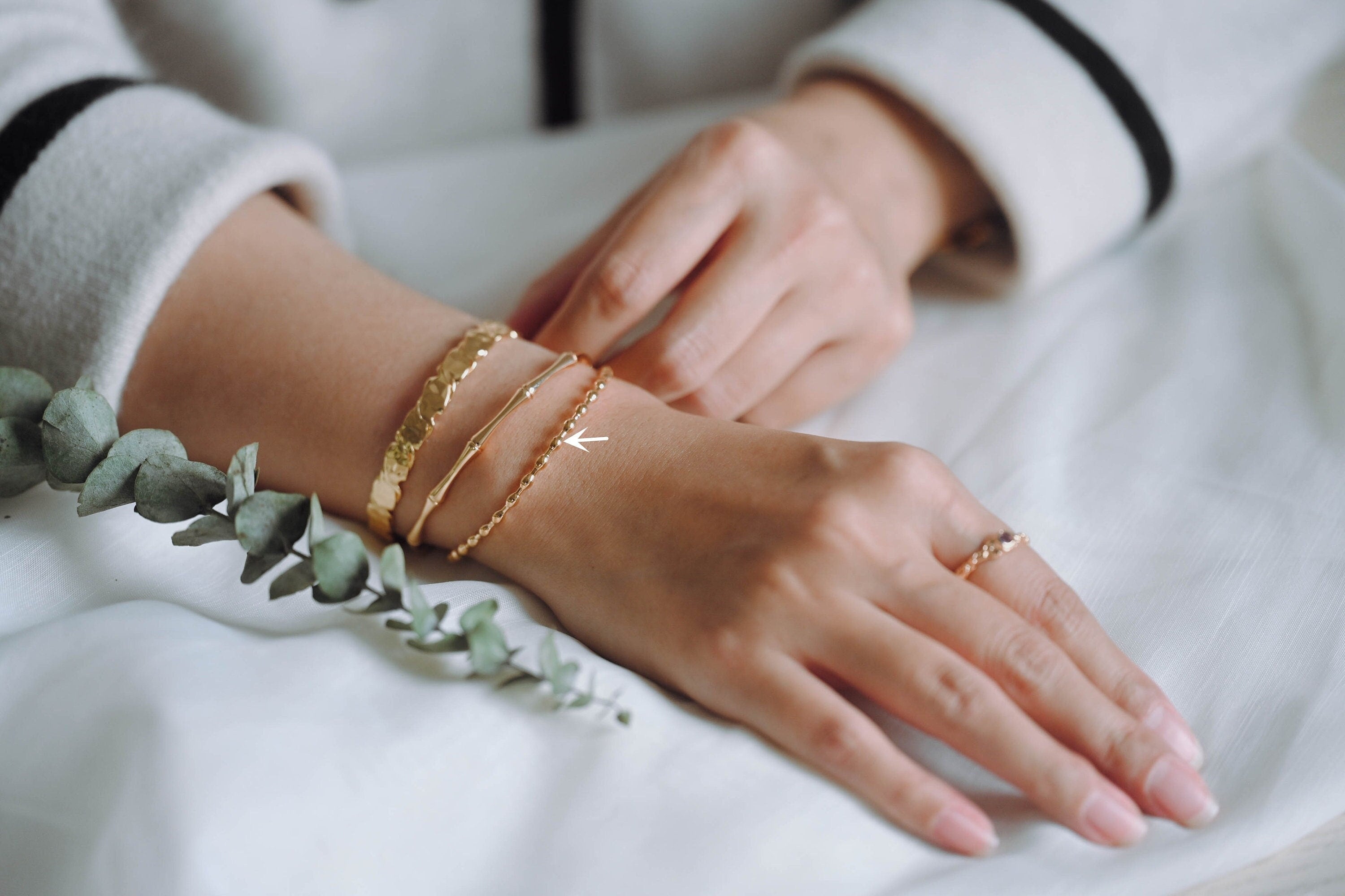 1pcs Gold/ Silver Bead Bangle Bracelet, Stackable Bracelets, Adjustable Bangle Bracelet (#GB-3517)