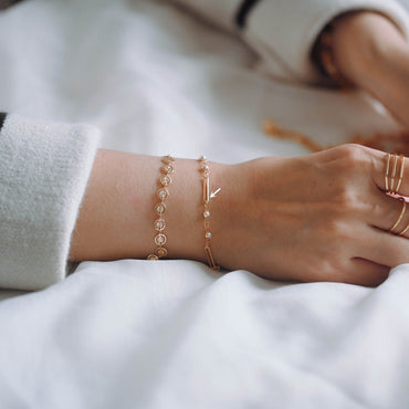 Gold Faux Pearl Chain, Finished Bracelet/ Anklet/ Necklace with Extender Chain, Real 18K Gold Plated, Ready to Wear (#LK-516)