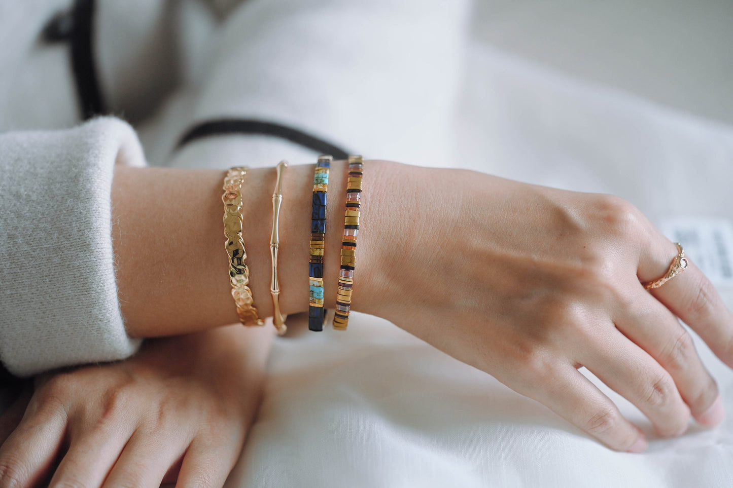 Tile Tila Bracelet, Crystal Beaded Bracelets, Rainbow Glass Bead Bracelets, Summer Jewelry, Beach Bracelets (RM-73)