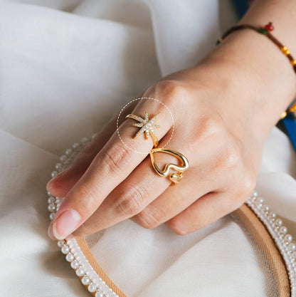 4pcs CZ Pave North Star Ring, Celestial Ring, Modern Style Ring, Fashion Rings, Dainty Rings, Adjustable Ring (#GB-3630)