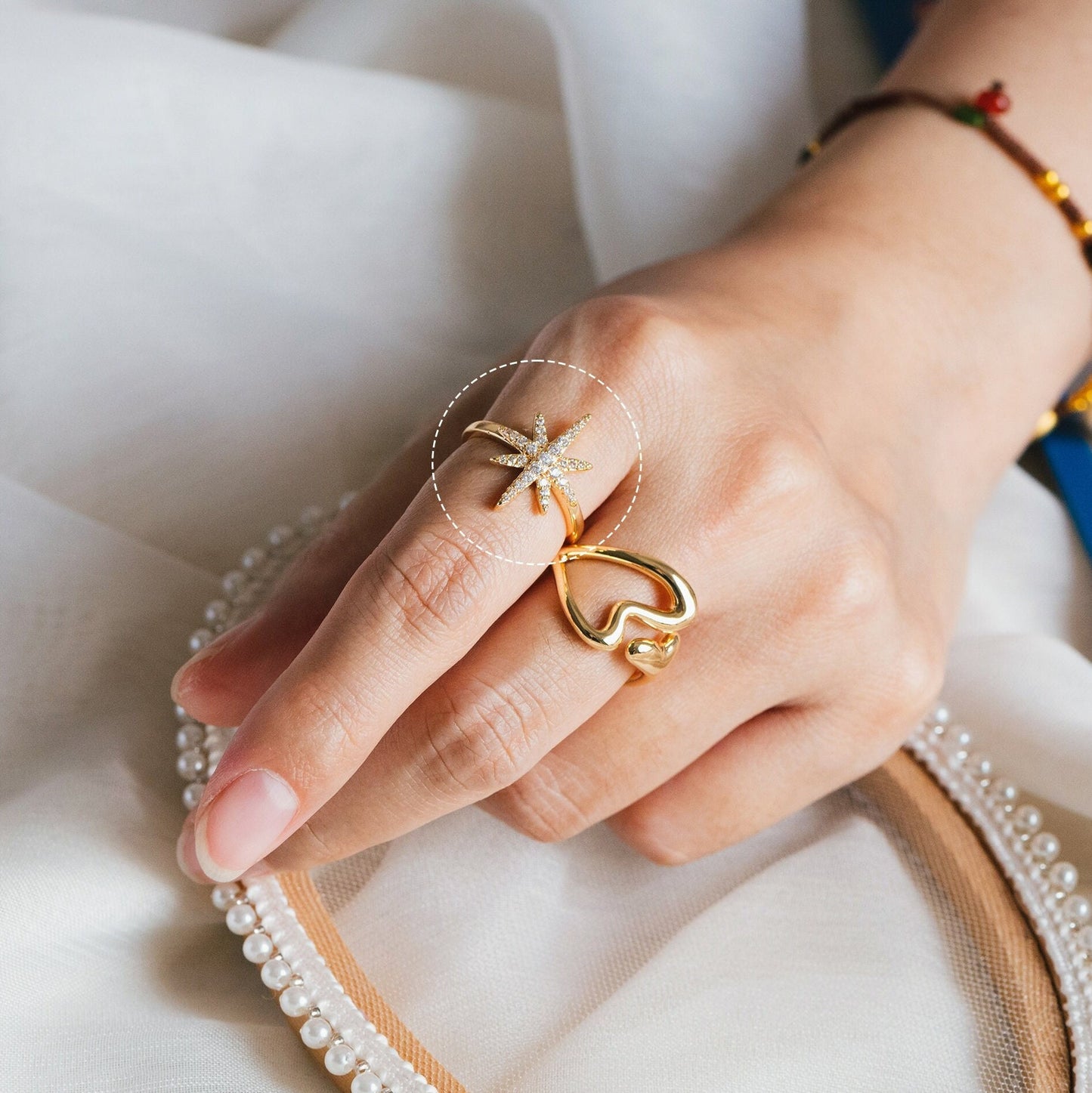 4pcs CZ Pave North Star Ring, Celestial Ring, Modern Style Ring, Fashion Rings, Dainty Rings, Adjustable Ring (#GB-3630)