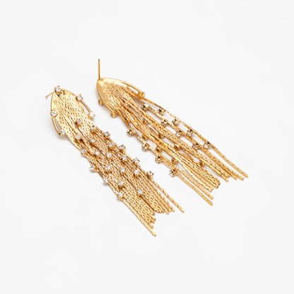 4pcs CZ Pave Chain Tassel Earrings, Long Tassel Stud Earring, Gold Dangling Earrings, Minimalist Earrings (GB-3672)