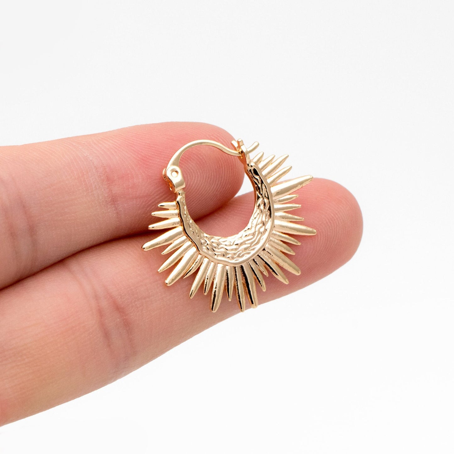 4pcs Gold/ Silver Sun Hoop Earrings, 18K Gold/ Rhodium plated Brass Sun Earrings, Earring Components (#GB-3716)