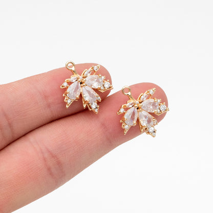 4pcs CZ Pave Gold Maple Leaf Charms, Leaf Pendants, Jewelry Making, Diy Material, Jewelry Supplies (GB-3037-A)