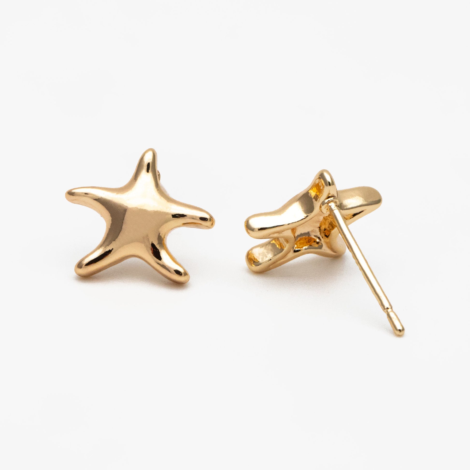 10pcs Gold Starfish Ear Post, Real Gold Plated Brass Star Stud Earrings (#GB-3718)