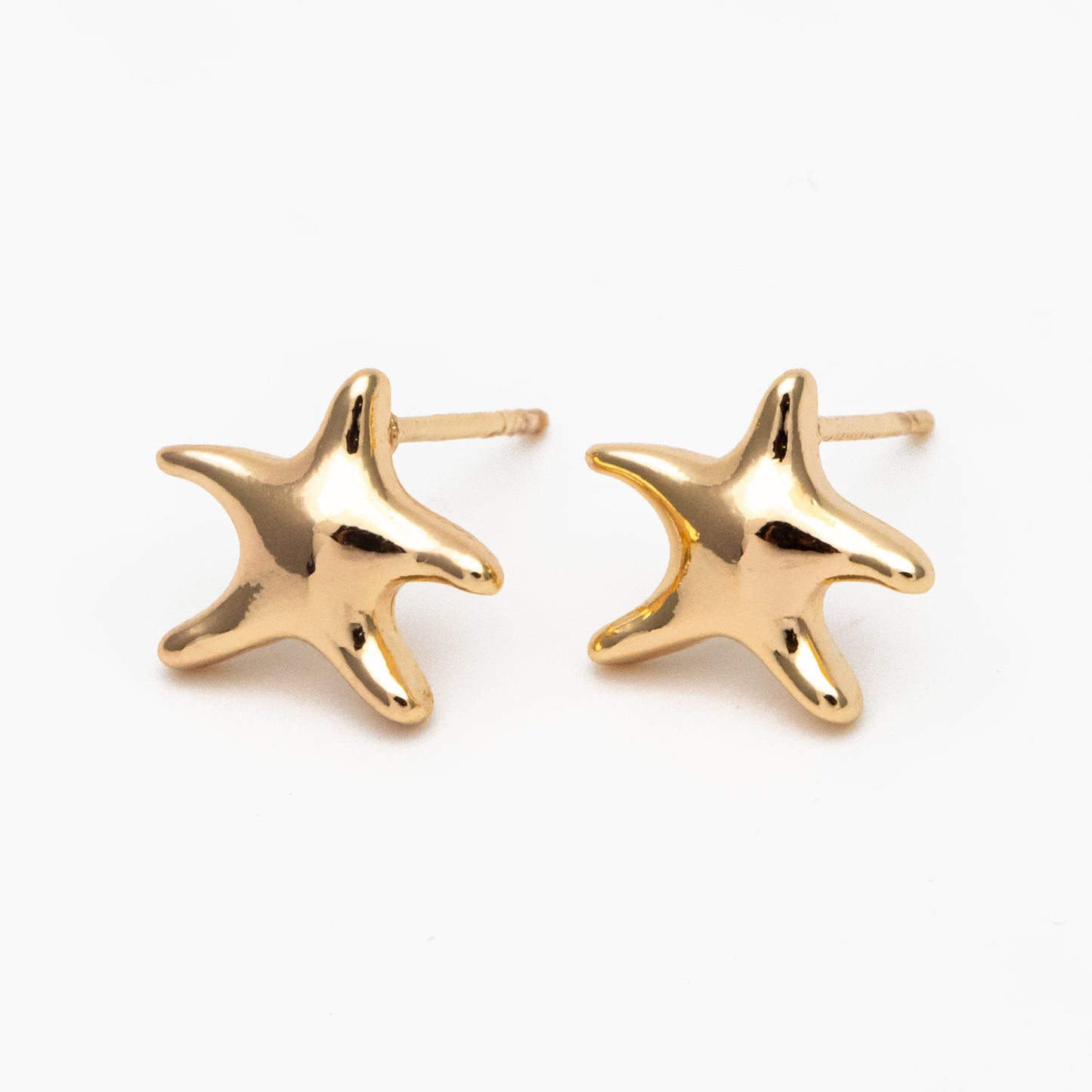 10pcs Gold Starfish Ear Post, Real Gold Plated Brass Star Stud Earrings (#GB-3718)