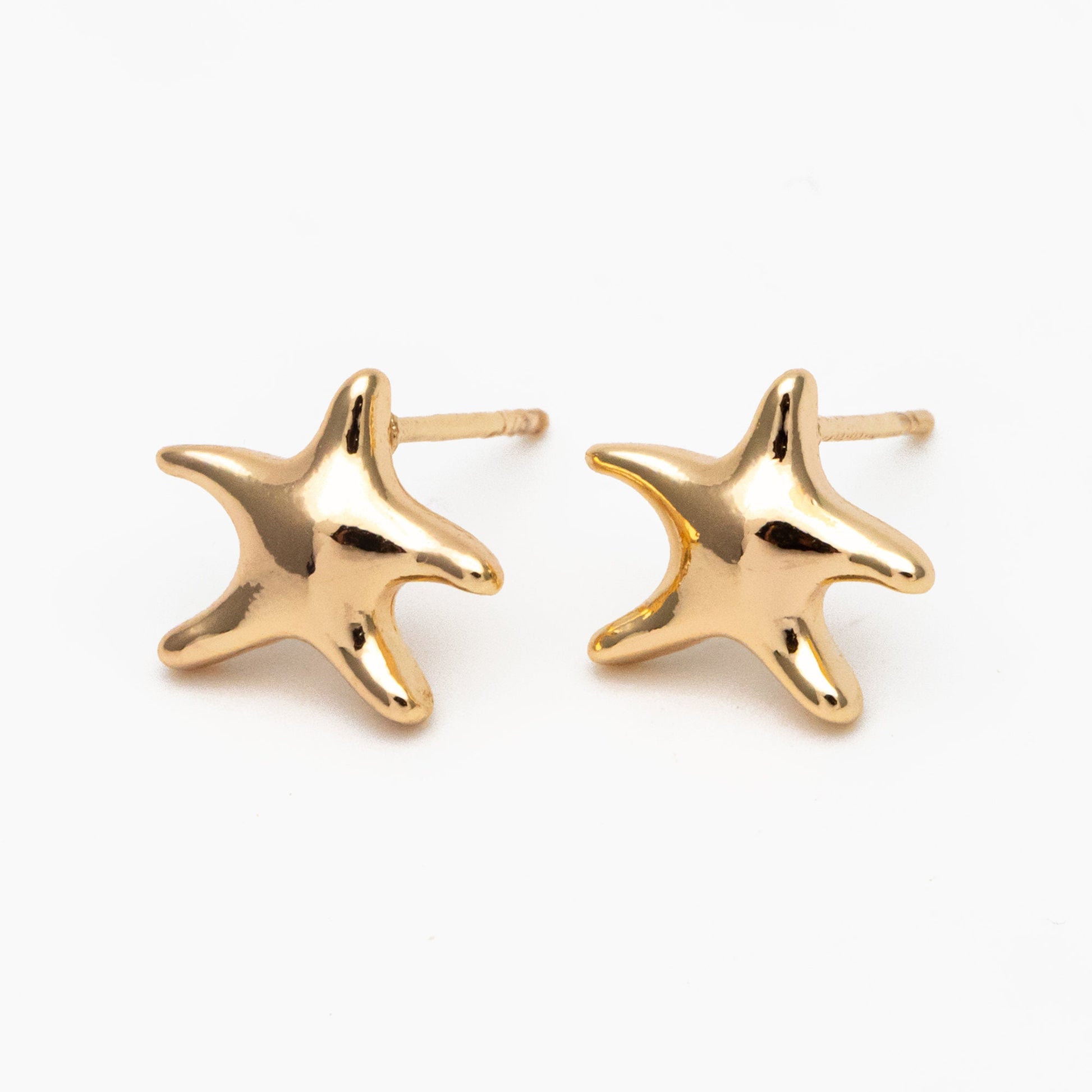 10pcs Gold Starfish Ear Post, Real Gold Plated Brass Star Stud Earrings (#GB-3718)