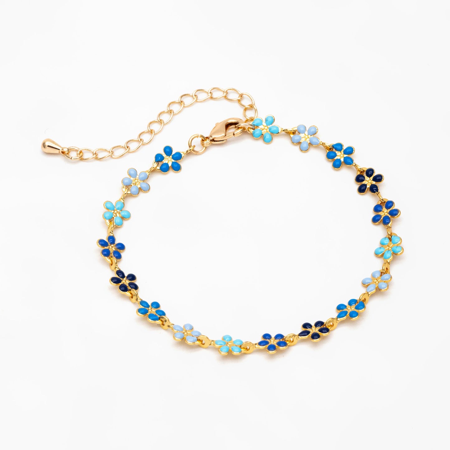 Gold plated Enamel Flower Chain, Finished Bracelet/ Anklet/ Necklace with Extender Chain, 16-18 inch Adjustable, Ready to Wear (#LK-581-1)