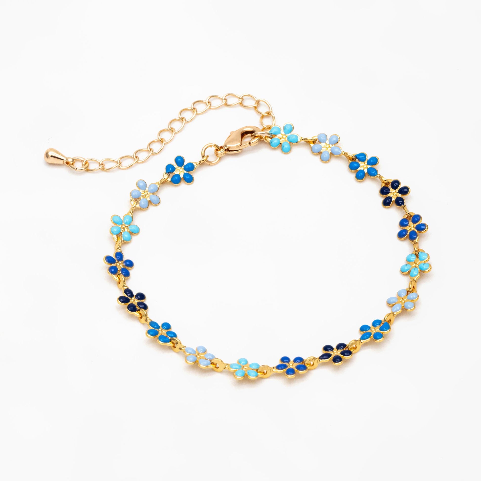 Gold plated Enamel Flower Chain, Finished Bracelet/ Anklet/ Necklace with Extender Chain, 16-18 inch Adjustable, Ready to Wear (#LK-581-1)