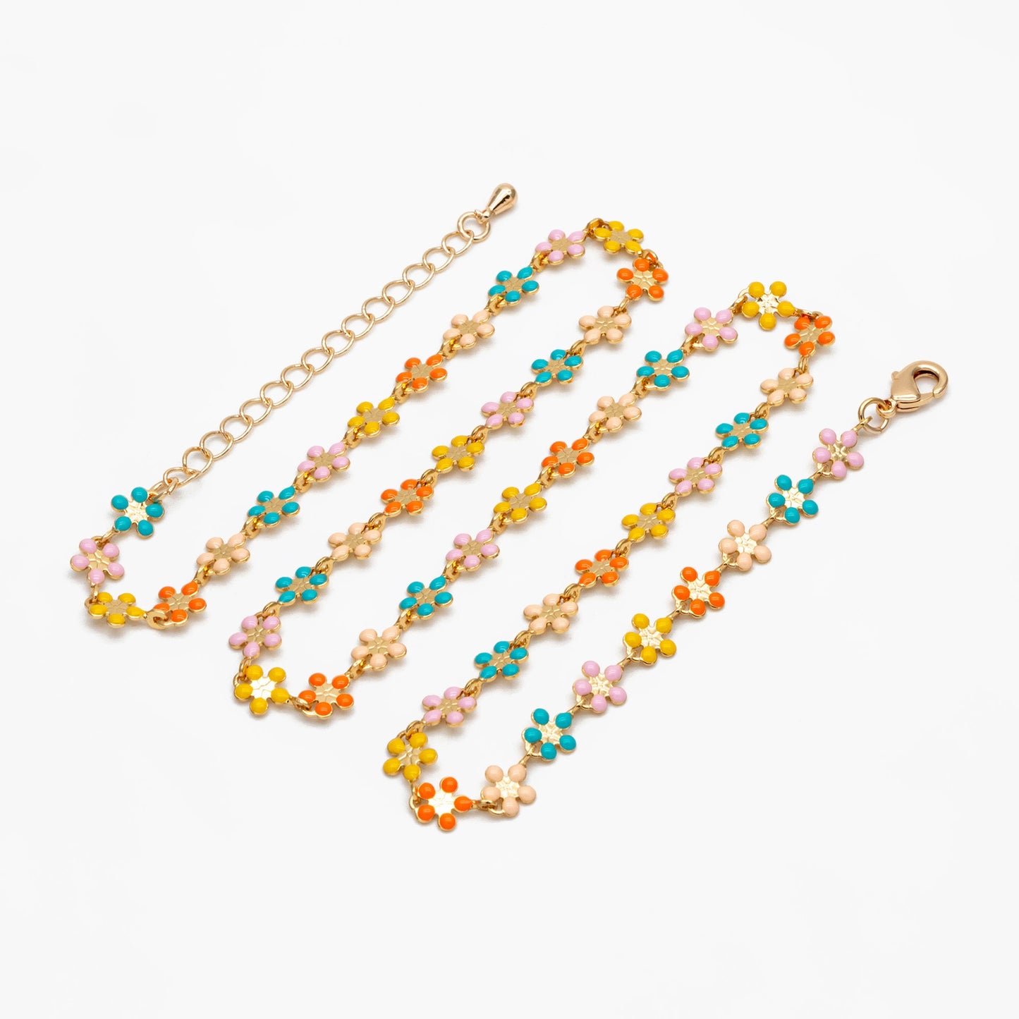 Enamel Flower Chain, Adjustable Bracelet/ Anklet/ Necklace with Extender Chain, Ready to Wear (#LK-581-F)