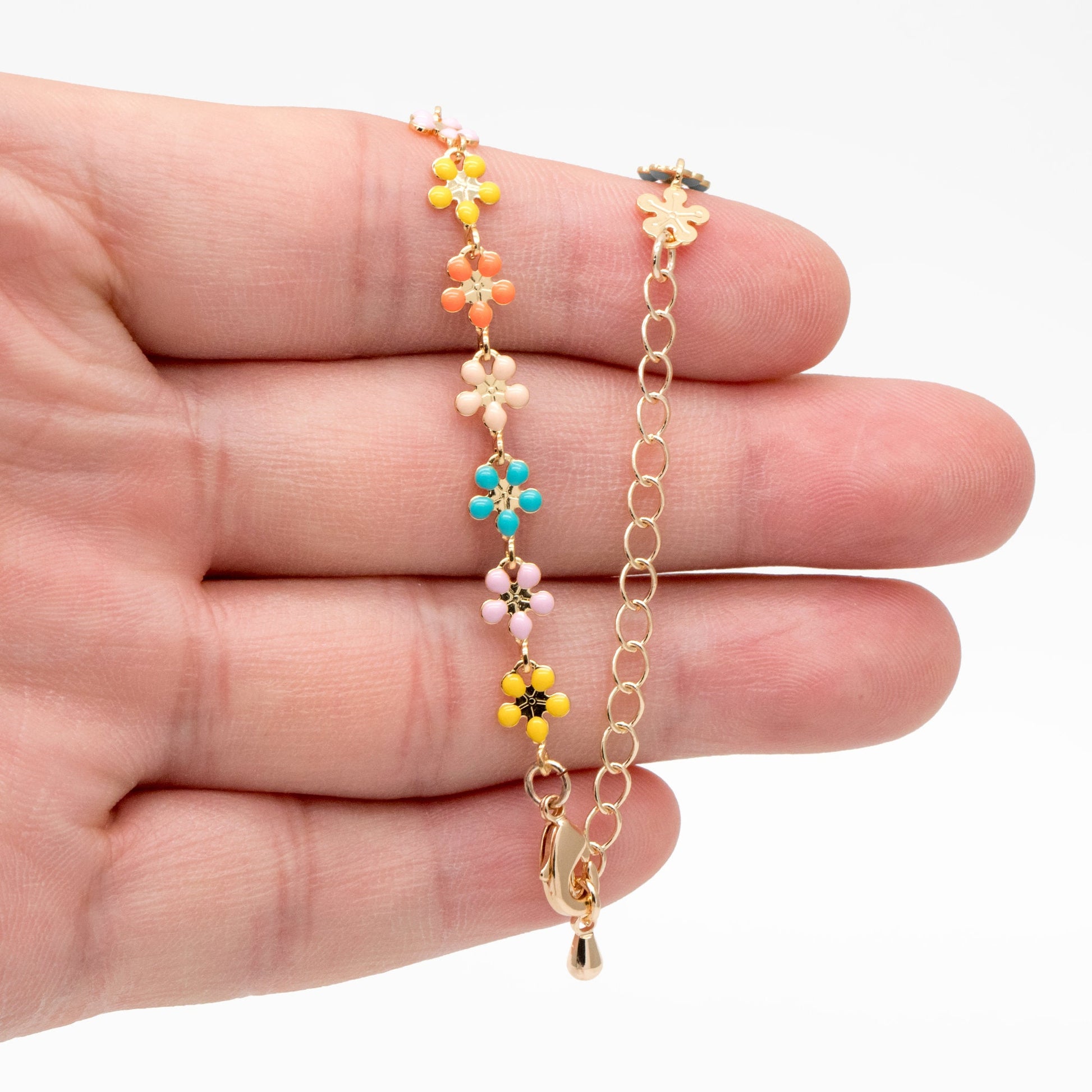 Enamel Flower Chain, Adjustable Bracelet/ Anklet/ Necklace with Extender Chain, Ready to Wear (#LK-581-6)