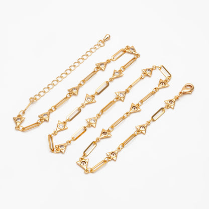 Gold CZ Pave Triangle Connector With Oval Hoop Chain, Adjustable Bracelet/ Anklet/ Necklace with Extender, Ready to Wear (#LK-589)