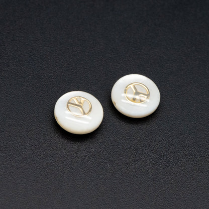 10pcs Natural Shell Peace Sign Beads, Peace Symbol Spacer 8mm, Gold Coin Beads, Double Sided (V1409)