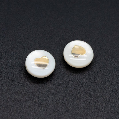 10pcs Natural Shell with Gold Heart Beads- 8mm Coin Spacer Beads- Double Sided (V1410)